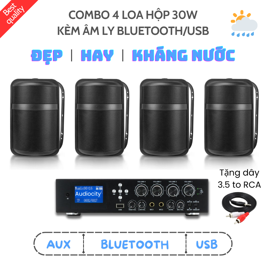 Bộ loa treo tường kháng nước G55 kèm amply Bluetooth 4 kênh