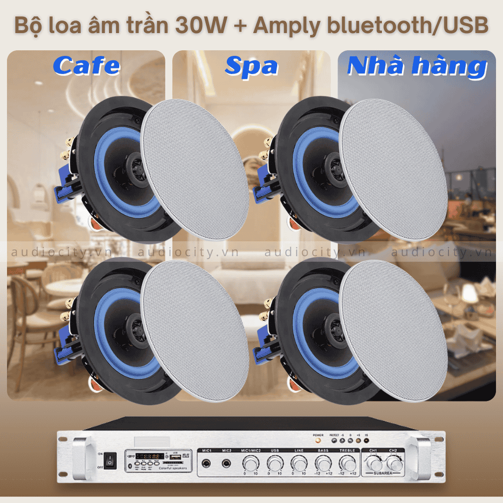 Bộ 4 Loa Âm Trần 30W HiFi Cho Quán Cafe, Spa, Nhà Hàng, Billiard chính hãng