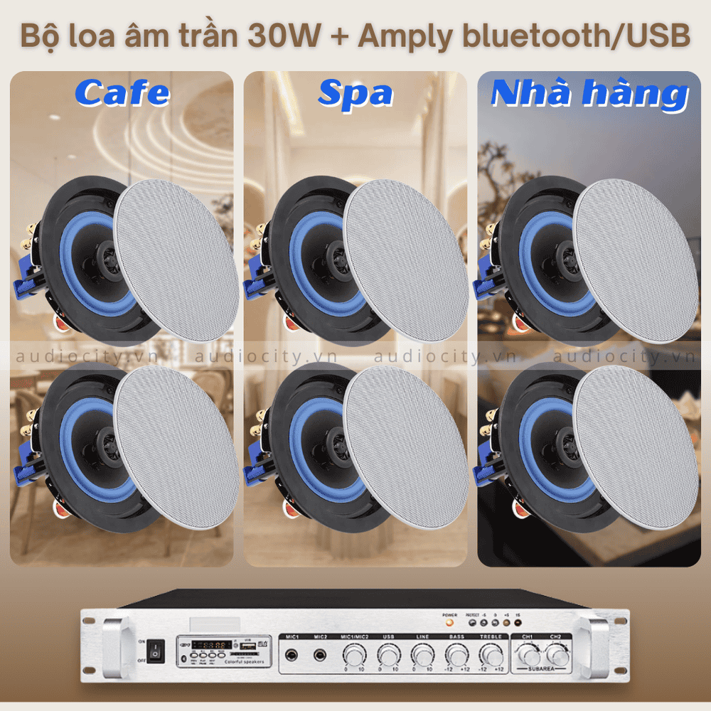Bộ 6 Loa Âm Trần 30W Cho Phòng Gym, Nhà Hàng, Khách Sạn, Quán Cafe, Spa