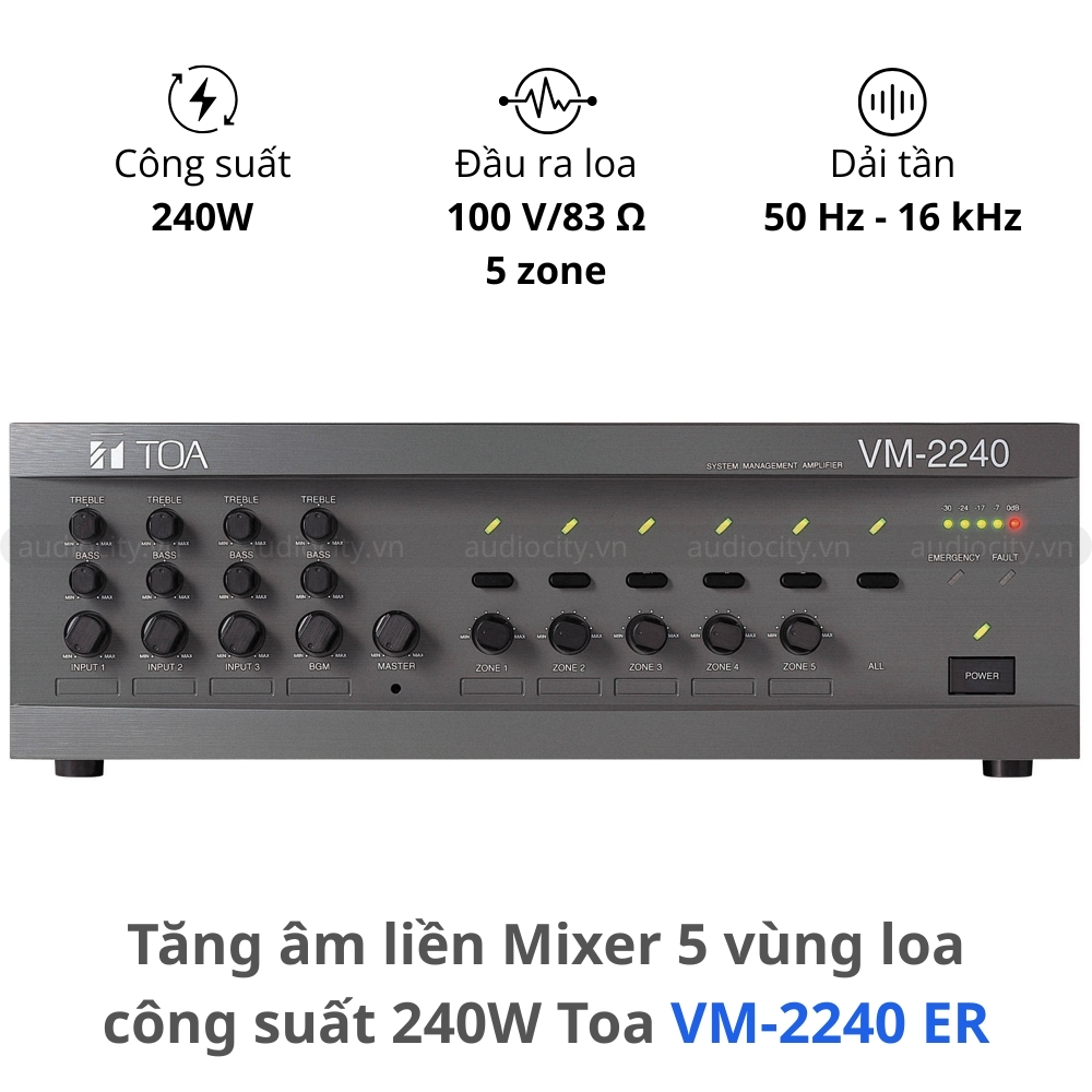 Tăng Âm Liền Mixer 5 Vùng Loa TOA VM-2240 ER 240W Chính hãng
