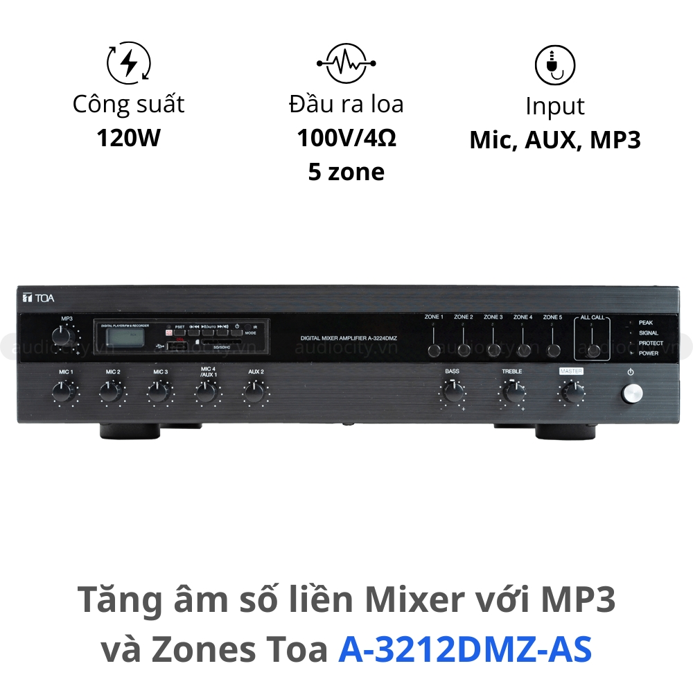 Tăng Âm Số Liền Mixer TOA A-3212DMZ-AS 120W - chính hãng