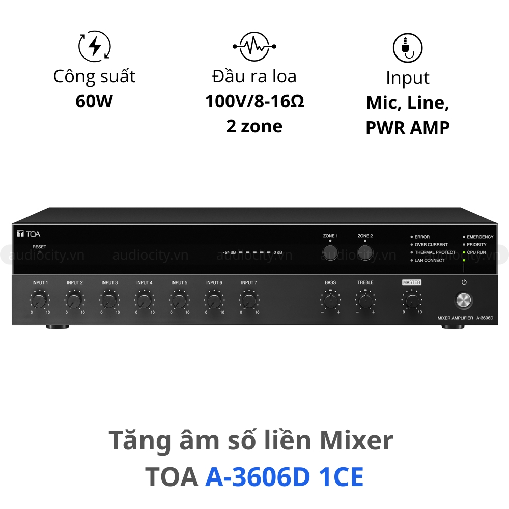 Tăng Âm Số Liền Mixer TOA A-3606D 60W chính hãng