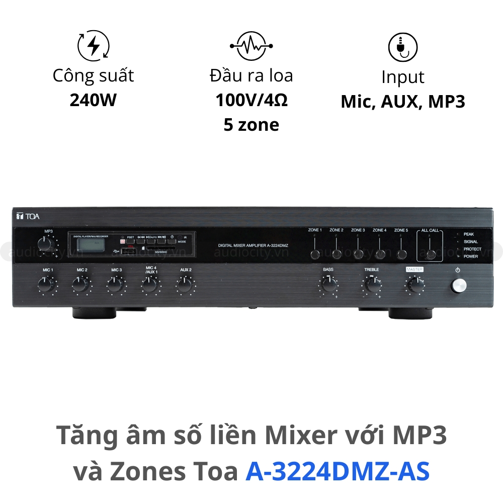 Tăng Âm Số Liền Mixer MP3 Bluetooth Zone TOA A-3224DMZ-AS 240W