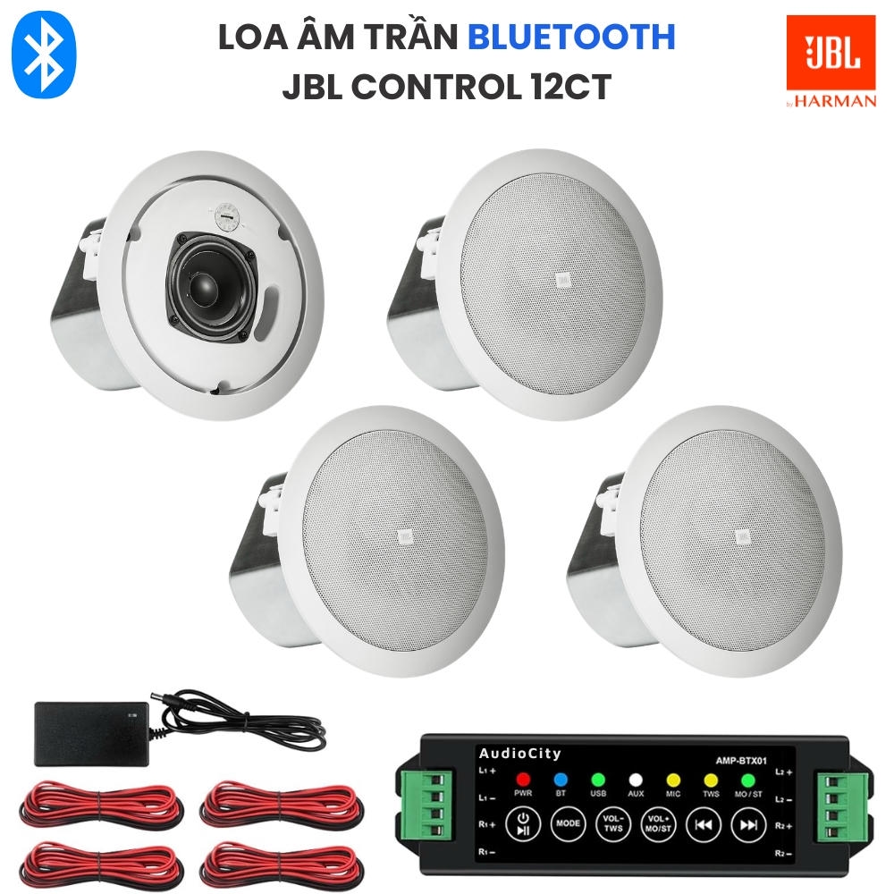 Loa âm trần bluetooth JBL Control 12CT - Bộ 4 loa kèm amply